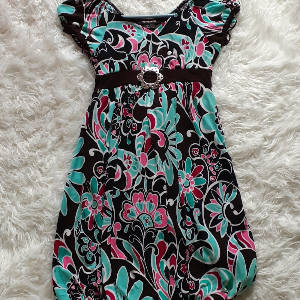 My Michelle Brown and Blue Floral Dress Size 10